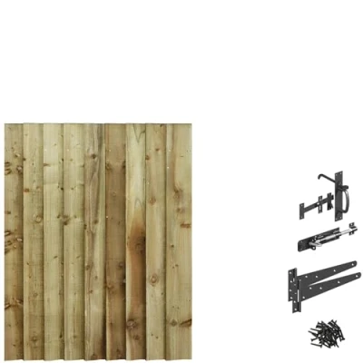 Image of Bespoke Custom Made to Measure UPTO HEIGHT: 4ft (120cm High) Feather Edge Semi Braced Flat Top Pathway Garden Pedestrian Gate [Width Between 75CM 90CM With Suffolk Latch Hinge Pack