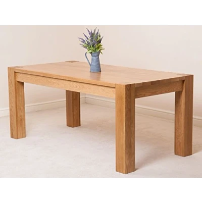 Image of Oak Furniture King Kuba Solid Dining Table for 6 8 People 180 x 90 cm Chunky Foot Seater