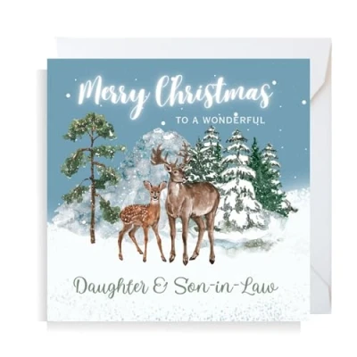 Image of Second Ave Daughter &amp; Son in Law Christmas Reindeer Square Xmas Holiday Festive Greetings Card