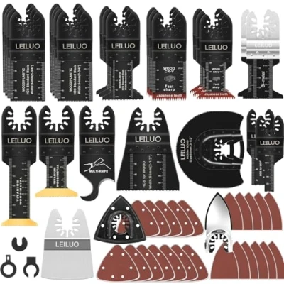 Image of LEILUO 134 Pcs Multitool Blade Kits for Cutting Sanding and Scraping Universal Multi Tool Accessories with Storage Bag Compatible DeWalt Makita Dremel More