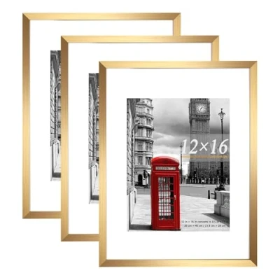 Image of Scholar Tree Gold Picture Frame 12x16 (30x40cm) with Mount for 8.5x11, Set of 3, 30x40cm Poster Frame,Wall Mountable