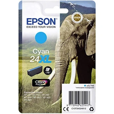 Image of Epson Elephant Singlepack Cyan 24XL Claria Photo HD Ink