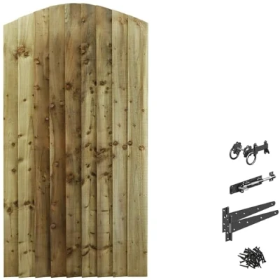 Image of Bespoke Custom Made To Measure Wooden Garden Gate/Feather Edge Arch Top 1.8m [6ft Tall (180cm),upto 900mm wide,Ring Latch Hinge Pack,]