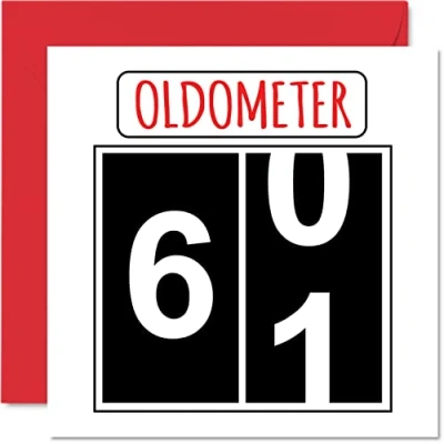 Image of Fun 61st Birthday Cards for Men Woman Oldometer Happy Card Dad Mum Grandad Nanny Grandma Gran Uncle Auntie Cousin, 145mm x Greeting Cards,