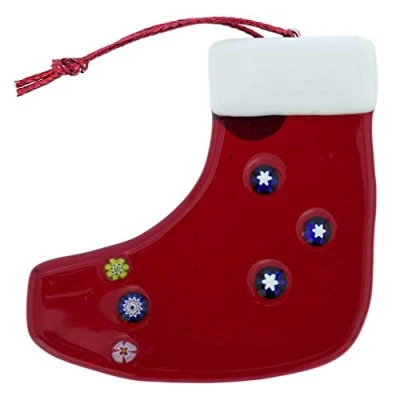 Image of GlassOfVenice Murano Glass Christmas Stocking Ornament Red
