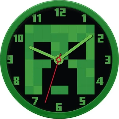 Image of SRV Hub Minecraft Kids Teaching Wall Clock, 25cm Minimal Sound Clock for Learning Time, Colourful Dial Quarter Markers, Analog Boys 3+Years