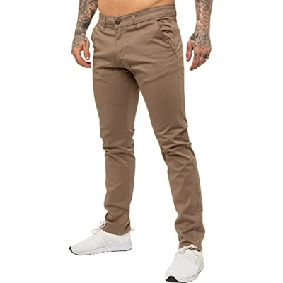 Image of Enzo Mens Designer Skinny Slim Fit Chinos Super Stretch Trousers Pants EZ348 Beige 40 Regular