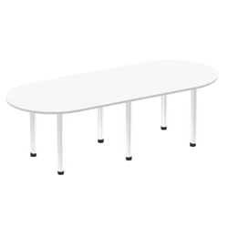 Image of Impulse 2400mm Boardroom Table White Top Brushed Aluminium Post Leg