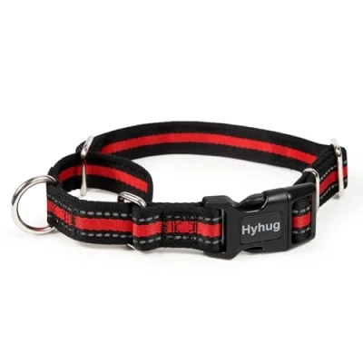 Image of Hyhug Christmas Star Design Adjustable Martingale Dog Collar with buckle, Quick Release (Reflective Red, Extra Small)