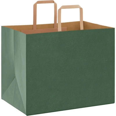 Image of vidaXL Paper Bags 250 pcs with Handles Green 32x22x24 cm