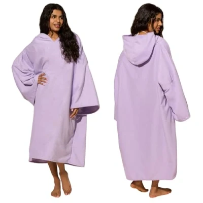 Image of Brentfords Changing Robes Adult Womens, Towel Poncho Hooded Large Bath Swim Surf Beach Absorbent Quick Dry Microfibre Men Women, Lilac Purple
