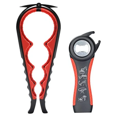 Image of Otstar Latest Jar Opener, 5 in 1 Multi Function Bottle Opener Ring Pull Can Kit for Weak Hands, Elderly, Arthritis Sufferers (Black and Red)