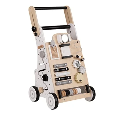 Image of KiddyMoon Wooden Baby Walker Interactive Educational Toy for Children Multifunctional Push Along Babies Montessori Kids Model WK 001, Black White