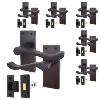 Image of EAI Black Victorian Scroll Door Handle Latch Set 6 Pairs of Matt Internal Lever Handles on Backplate &amp; (64mm)