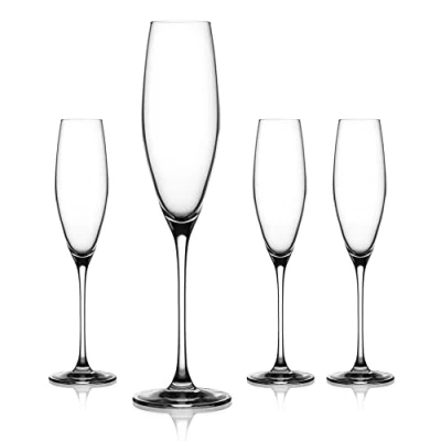 Image of DIAMANTE Crystal Glasses Plain Premium Neo (4, Champagne Flute), Glasses, Prosecco Cava
