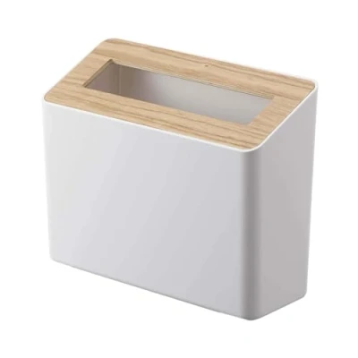 Image of YAMAZAKI 5231 RIN Table Trash Can, white, ABS Resin/Wood, Minimalist, 22 x 9 15.5 cm