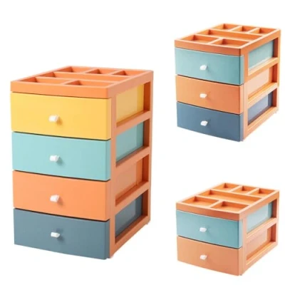 Image of 4 Tier Space Saving Plastic Storage Drawers Tower Unit Mini Desktop Home Office Bathroom School Stationary Files Make Up Organiser (3 TIER)