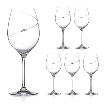 Image of DIAMANTE Swarovski Red Wine Glasses &#039;Silhouette&#039; Design Embellished with Crystals Set of 6