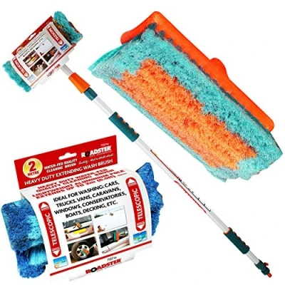 Image of Heavy Duty 2M ALUMINIUM TELESCOPIC Water Fed 6.5 Feet Extendable Car Van Trucks Caravans Conservatories Boats Decking Wash Window Cleaning Brush PREMIUM Soft Cushioned Grip UK FREE P&amp;P
