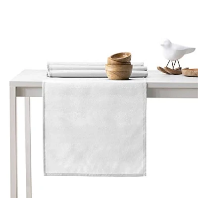 Image of AmeliaHome Table Runner Set 35 x 200 cm and 115 Lotus Effect Water Repellent Snakeskin Pattern White Vesta