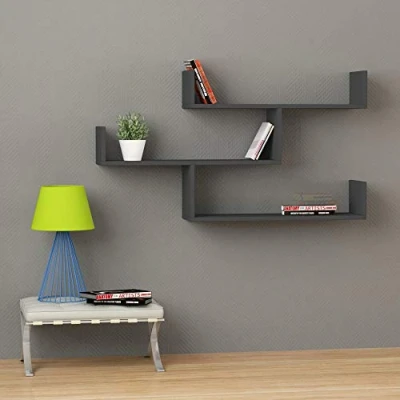 Image of HOCUS PICUS 3 Tier Wall Shelf, Modern Design, Piece Floating Many Colour Options, Easy to Assemble, Living Room, Office, Storage 119x 66.5x22cm by Hocuspicus (Anthracite)