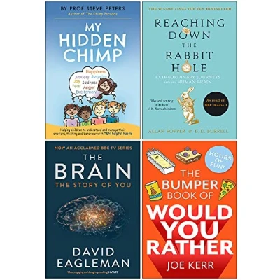Image of My Hidden Chimp, Reaching Down The Rabbit Hole, Brain Story of You, Bumper Book Would You Rather 4 Books Collection Set