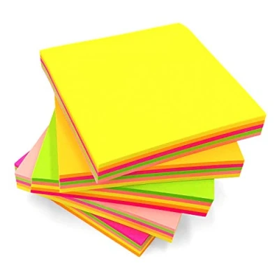 Image of Evergreen Goods 4 Pads Multi Bright Coloured Sticky Notes 5 Colours per Pad, 100 Sheets 76x76mm (3&quot; x 3&quot;), Removable