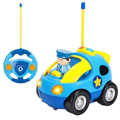 Image of SOKA My First Remote Controlled Racing Car for Toddlers with Sound and Light Toy RC Birthday Gift Present Police Racer Kids Children Boys Girls Blue