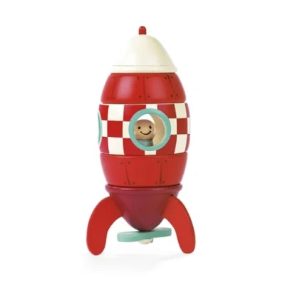 Image of Janod J05207 Wooden Magnetic Rocket, Small (16 cm)