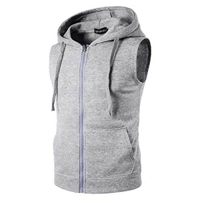 Image of APAELEA Mens Sleeveless Zip Up Hoody Sweatshirt with Pocket Workout Fitness Tanks Tops,Grey,XL