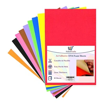 Image of A4 Self Adhesive Craft Foam Sheets EVA Sticky Sticker Paper Sponge Card for Art &amp; Crafts Children Kids 2mm Thick 10 Assorted Colours (A4 Sheets)