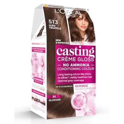Image of L&#039;Oreal Paris Ammonia Free Semi Permanent Hair Dye, 513 Iced Truffle, Glossy Colour, Natural Looking Finish, For up to 28 Shampoos, Casting Crème Gloss, 1 Application