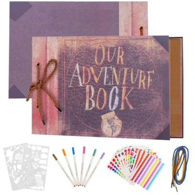Image of AIOR Photo Album Scrap Books Adventure Book Handmade DIY Family Scrapbook 80 Pages Memory Book, Vintage Wedding Guest Anniversary Birthday Gifts for Women Men (A)