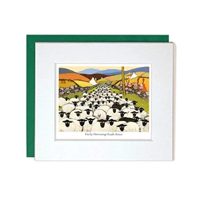 Image of &quot;Early Morning Rush Hour&quot; Mounted Greeting Card by Thomas Joseph Irish Traffic Jam Sheep