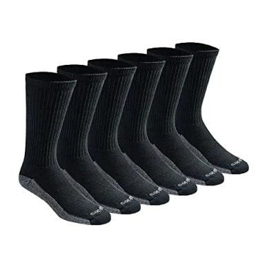 Image of Dickies Men&#039;s Multi Pack Dri tech Moisture Control Crew Socks Casual, Black (6 Pair), Small (Pack of 6)