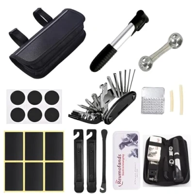 Image of Portable Bike Repair Kit Saddle Bag, Tyre Tool Contains 16 in 1 Multi Function Tool, Bicycle Pump, Patch Kit, Used for Mountain and Road