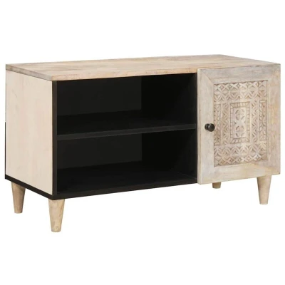 Image of vidaXL TV Cabinet with Shelf White 80 x 33 46 cm Solid mango wood