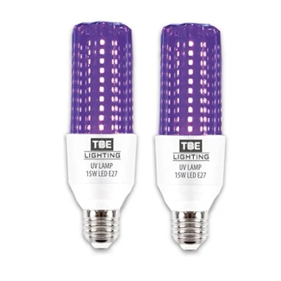 Image of TBE LIGHTING UV LED Bulb 15w Ultra Violet Black Light Bulbs 2 Pack E27 Standard Screw Fitting 395 400nm wavelength, Energy Saving Long Life 20,000Hrs Expectancy