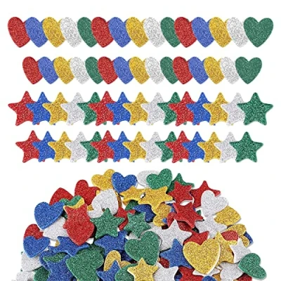 Image of TSHAOUN 300 Pcs Colorful Glitter Foam Stickers, Heart Stickers Gold Star Scrapbook Card Crafts DIY Making, Wall Creative Pictorial Making