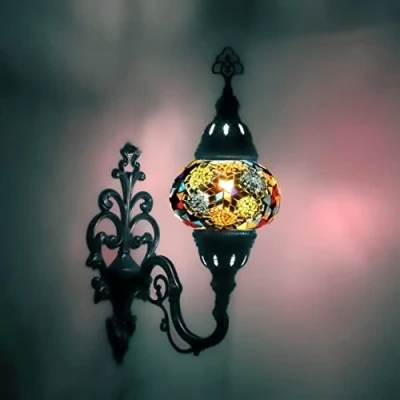 Image of ENVA Turkish Moroccan Style Mosaic Multicolour Wall Sconce Light Lamp Medium Globe