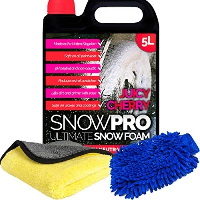 Image of SnowPro Snow Foam Shampoo Car Wash Soap 5L pH Neutral Vehicle Cleaning Detailing Pre Cherry Fragrance With Microfibre Mitt