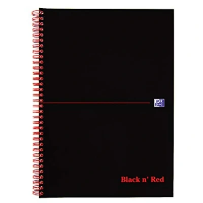 Image of Oxford Black n&#039; Red 100080174 Wirebound Softback Notebook, Black/Red, A4
