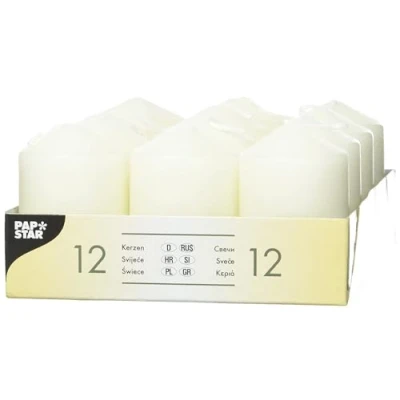 Image of PAPSTAR 15360 12 Pillar Candles Diameter 40 x 60 mm Ivory