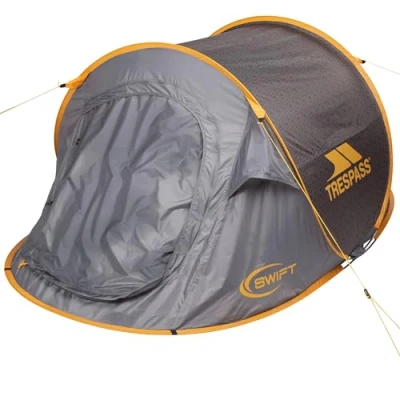 Image of Trespass 2 Man Pop Up Tent Waterproof Person Taped Seams 245x145x100cm For Camping Hiking Festival with Carry Bag Swift