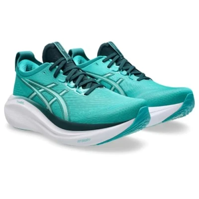 Image of Asics Gelnimbus 27 Road running shoes, Men&#039;s, Size: 7, Wave teal/saxon green Textile/synthetics