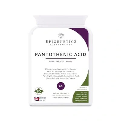 Image of Pantothenic Acid 250mg Vitamin B5 (Pantothenic Acid) Normal Mental Performance 60 Vegan Capsules UK Made 1 Capsule Daily (2 Month Supply)