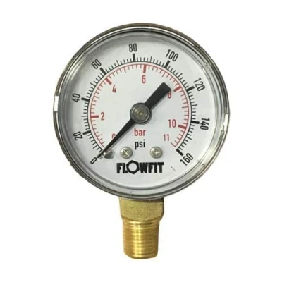 Image of Flowfit Hydraulic Pressure Gauge, Dry, 50mm Dial Size, 1/4&quot; Base Entry (0 160 PSI (11 Bar))