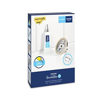 Image of GROHE QuickGlue S1 Set with 1 Glue, 2 Discs and Alcohol Wipe for QuickFix Shower Wall Holders, Curing Time 24 Hours, 41246000