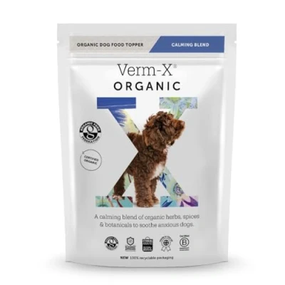 Image of Verm X Organic Food Supplement for Anxious Dogs. with Passion Flower, Chamomile and Valerian to help Soothe Calm Sensitive Dogs or Situational Anxiety.