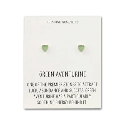 Image of Philip Jones Green Aventurine Heart Stud Earrings with Quote Card
